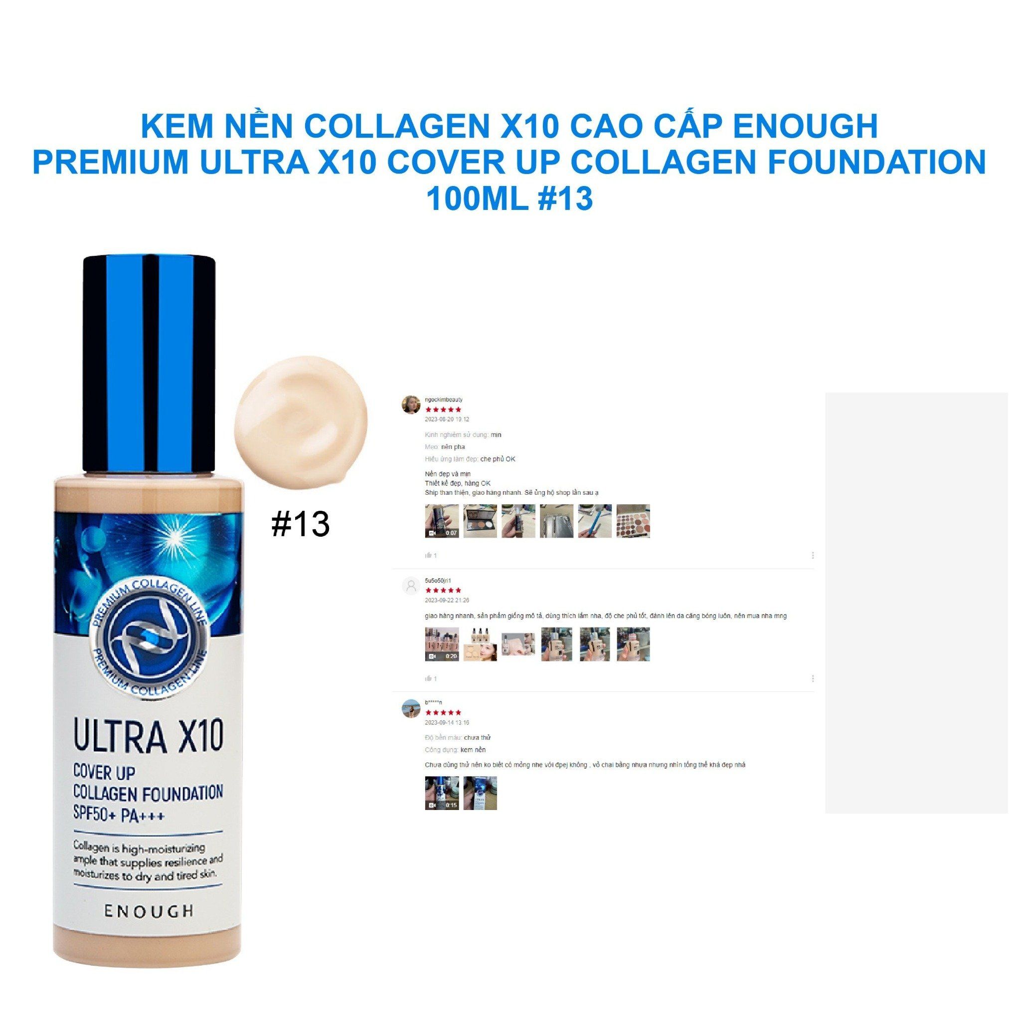 KEM NỀN COLLAGEN X10 CAO CẤP ENOUGH PREMIUM ULTRA X10 COVER UP COLLAGEN FOUNDATION 100ML