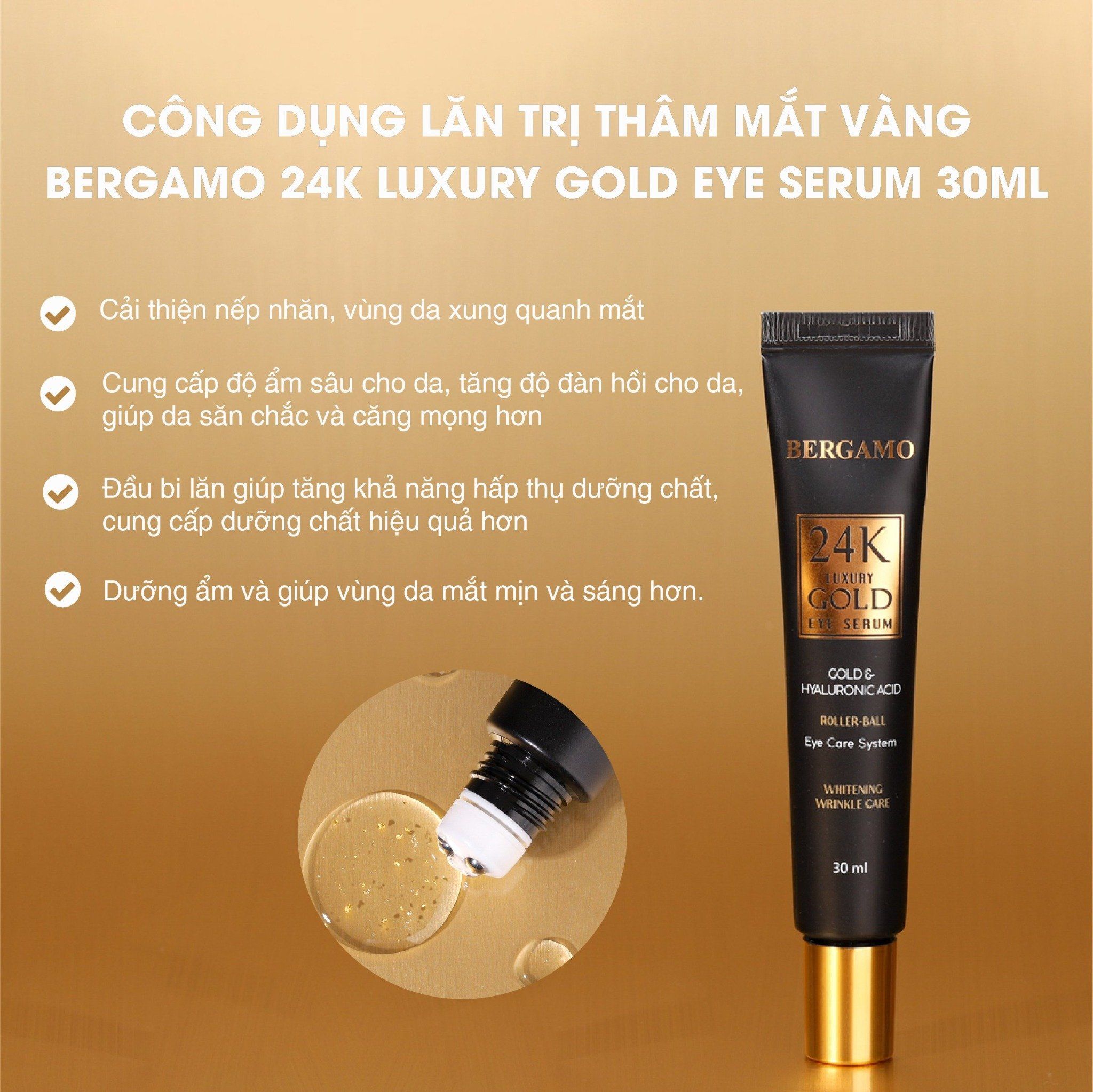 LĂN GIẢM THÂM MẮT VÀNG BERGAMO 24K LUXURY GOLD 30ML