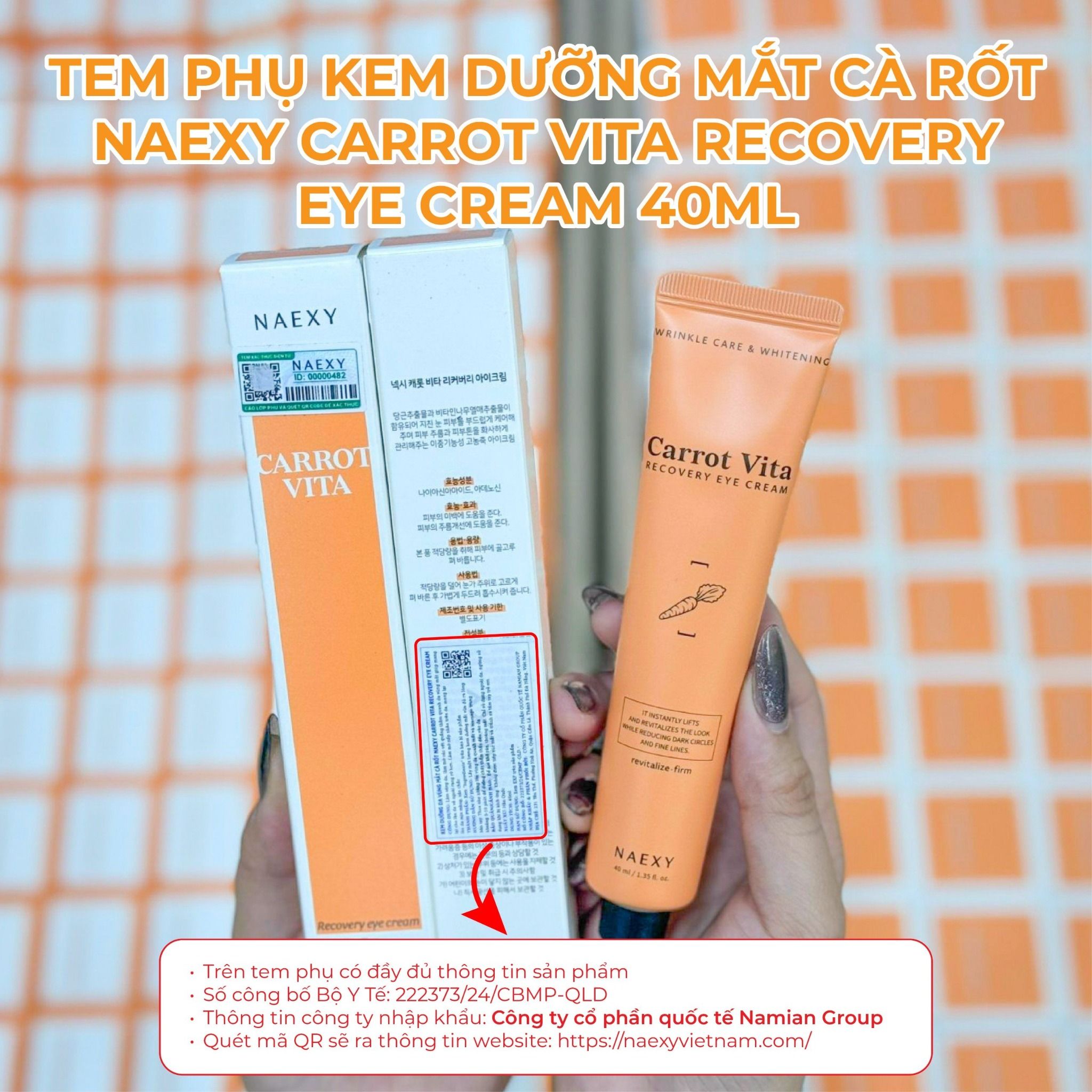 KEM DƯỠNG MẮT CÀ RỐT NAEXY CARROT VITA RECOVERY EYE CREAM 40ML