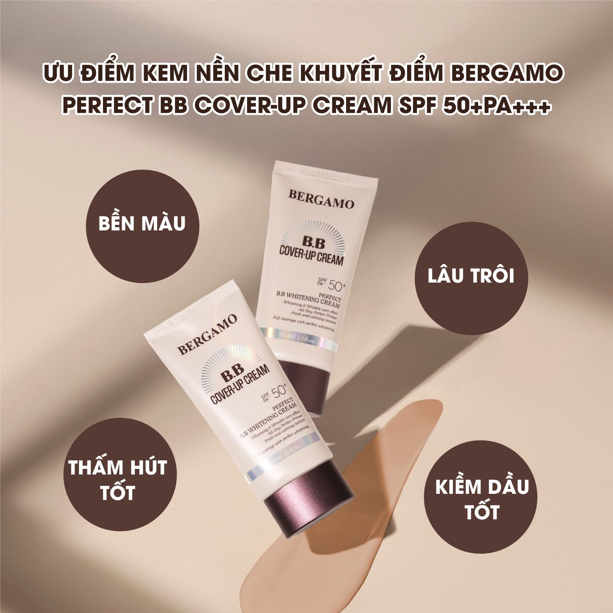 KEM NỀN CHE KHUYẾT ĐIỂM BERGAMO PERFECT BB COVER-UP CREAM SPF 50+PA+++ 50ML