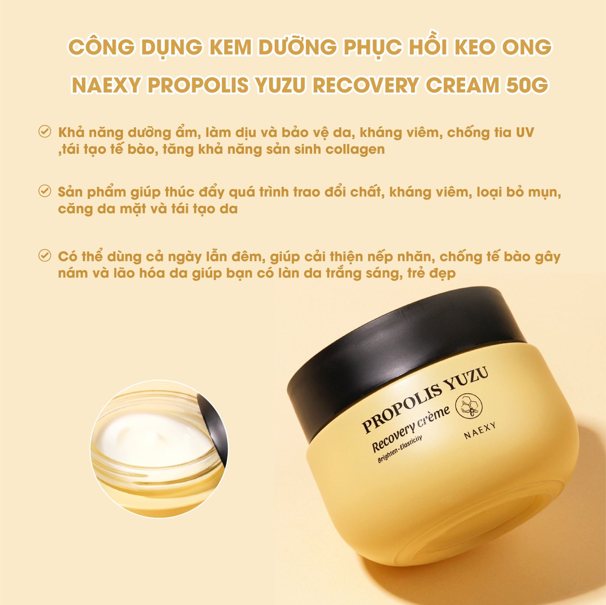 KEM DƯỠNG HỖ TRỢ PHỤC HỒI KEO ONG NAEXY PROPOLIS YUZU RECOVERY CREAM 50G