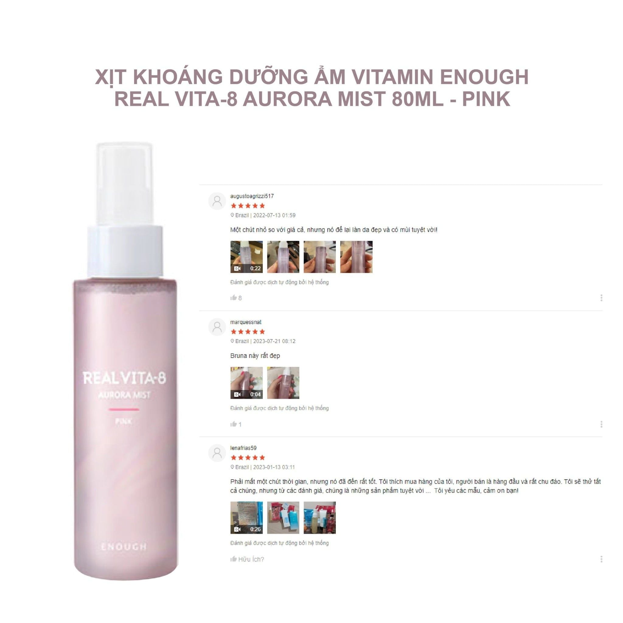 XỊT KHOÁNG VITAMIN CAO CẤP ENOUGH VITA 8 AURORA MIST 80ML - PINK