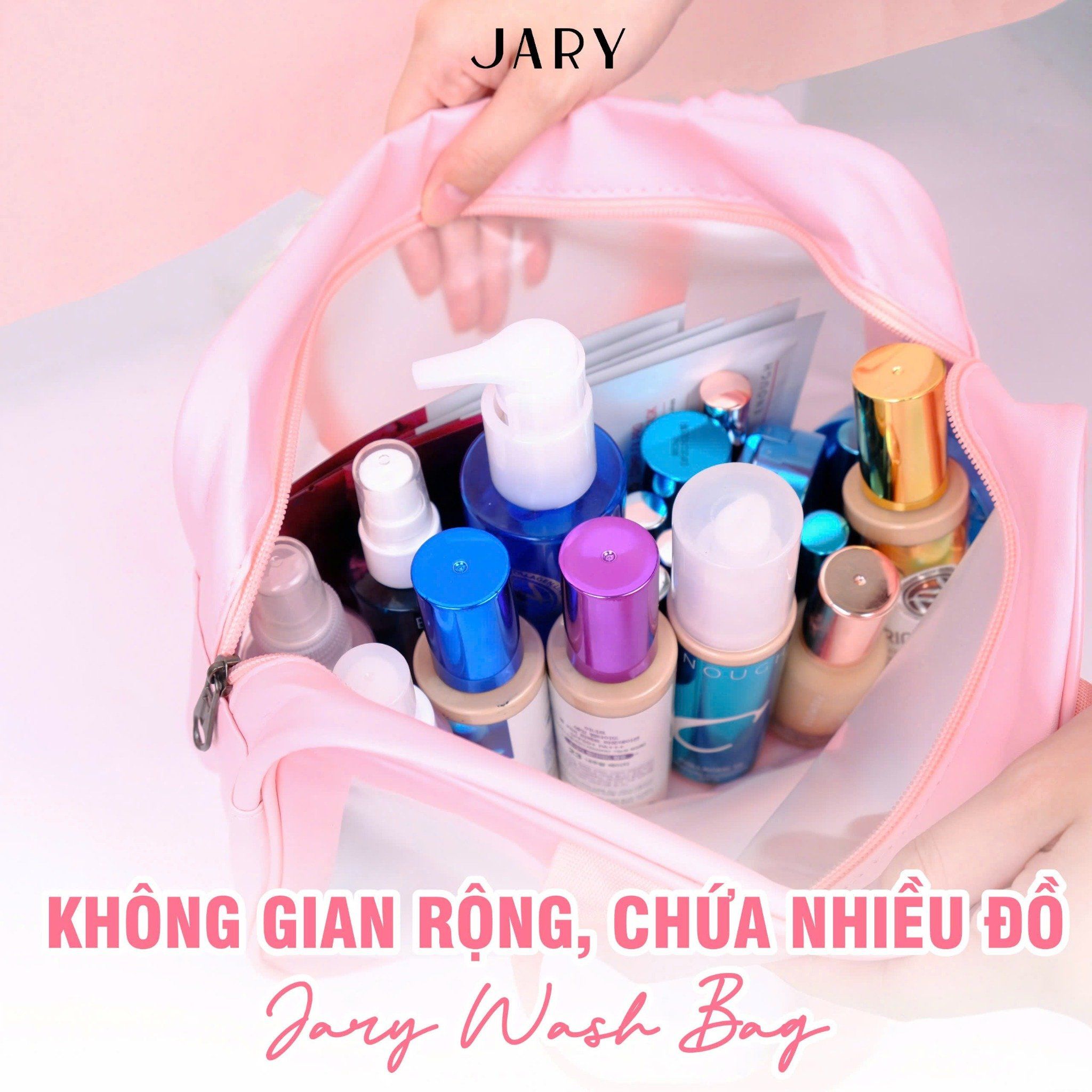 TÚI ĐỰNG MỸ PHẨM TRONG SUỐT JARY WASH BAG - MÀU HỒNG - SIZE 29.5X10.5X20