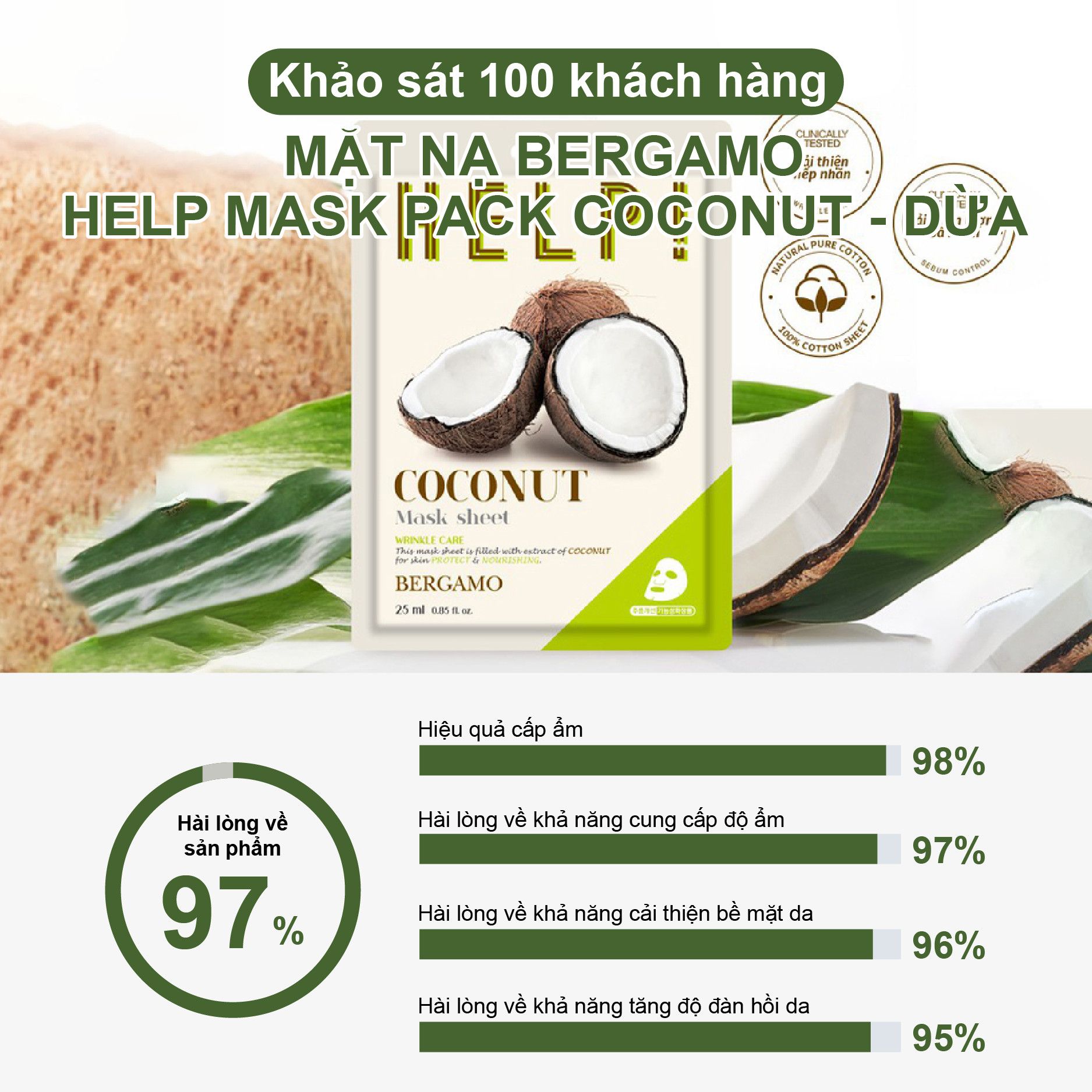 MẶT NẠ BERGAMO HELP MASK PACK COCONUT - DỪA