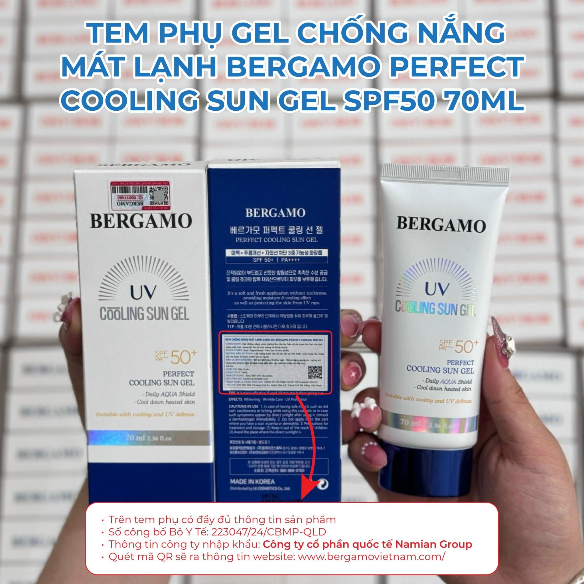 GEL CHỐNG NẮNG MÁT LẠNH BERGAMO PERFECT COOLING SUN GEL SPF50 70ML
