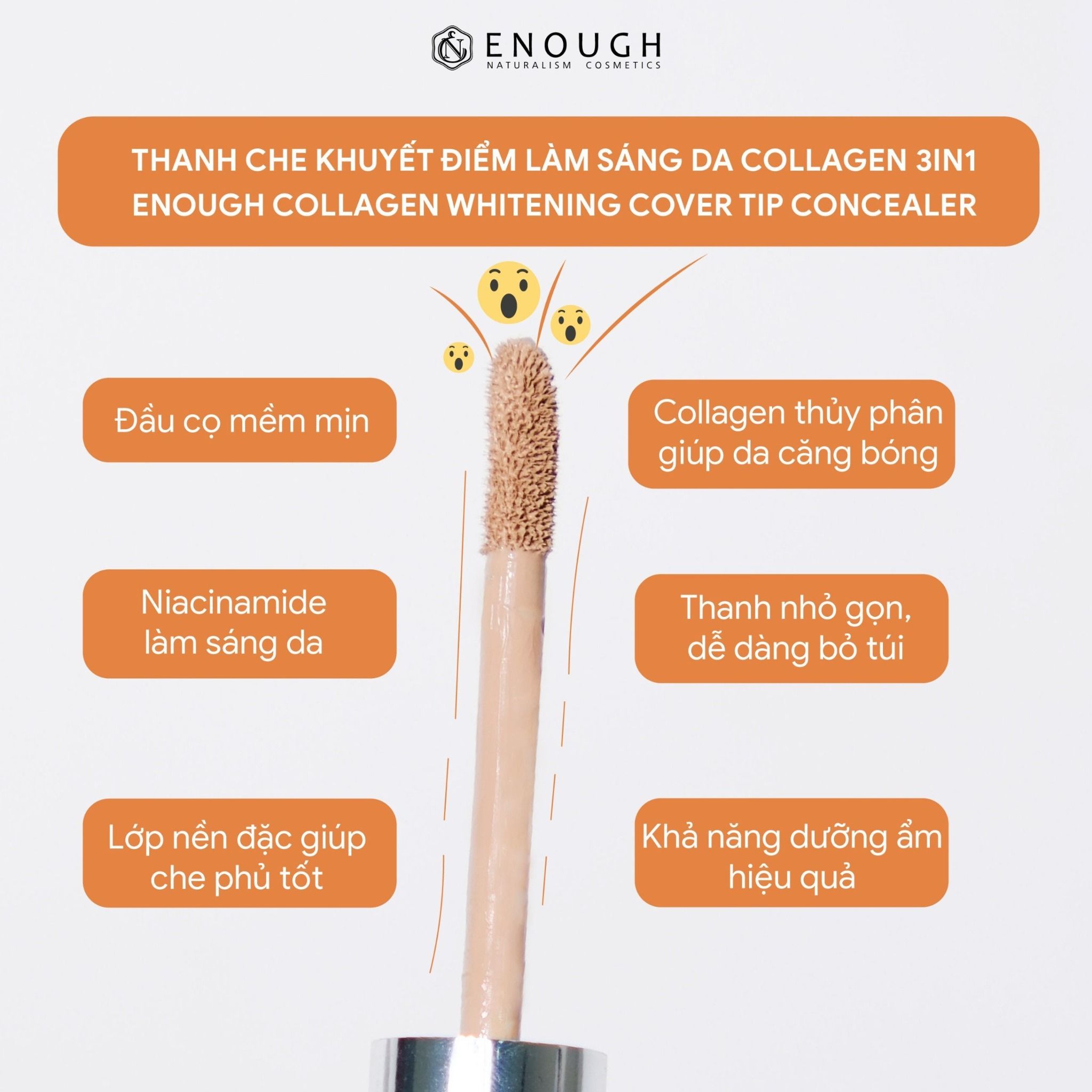 THANH CHE KHUYẾT ĐIỂM LÀM SÁNG DA COLLAGEN 3IN1 ENOUGH COLLAGEN WHITENING COVER TIP CONCEALER