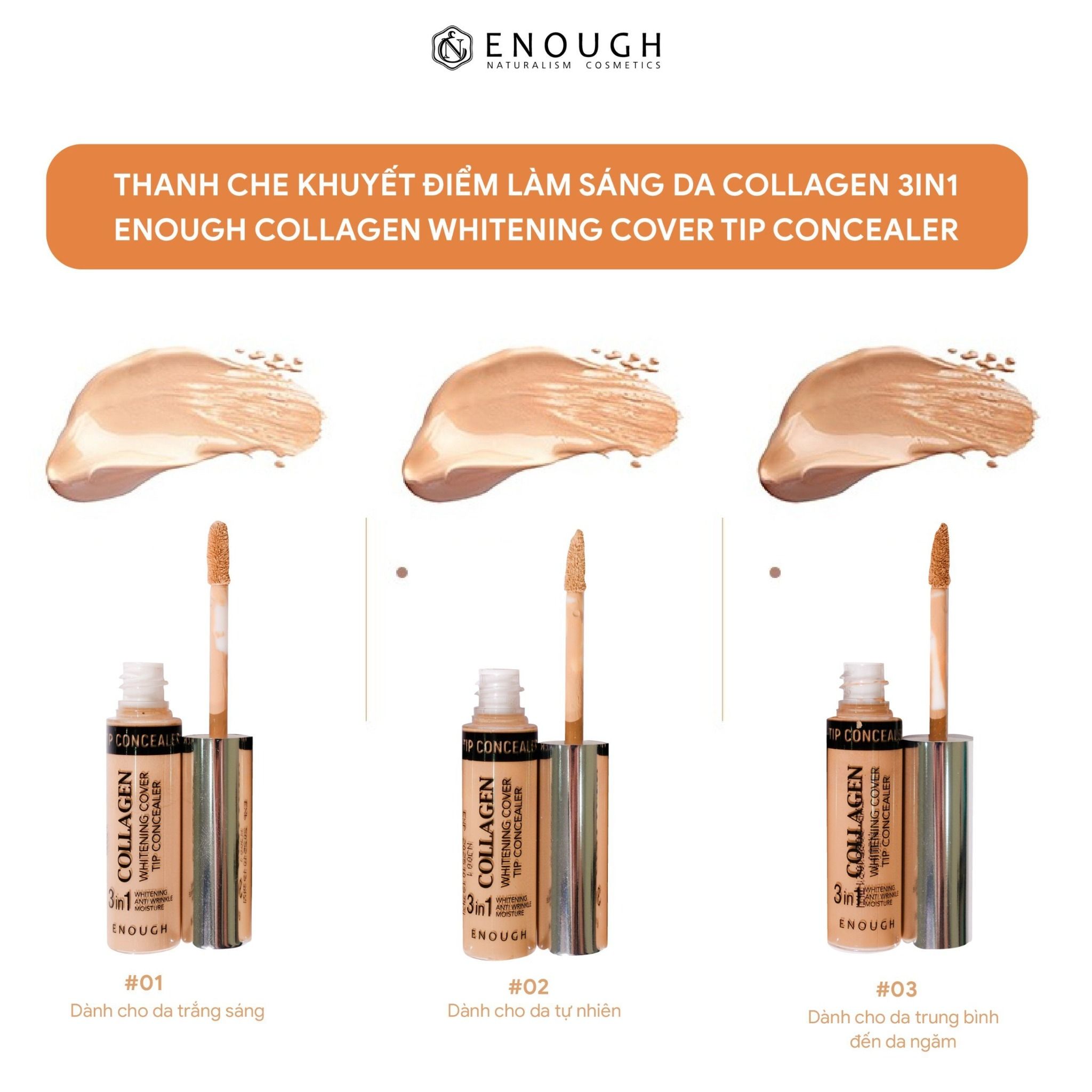 THANH CHE KHUYẾT ĐIỂM LÀM SÁNG DA COLLAGEN 3IN1 ENOUGH COLLAGEN WHITENING COVER TIP CONCEALER