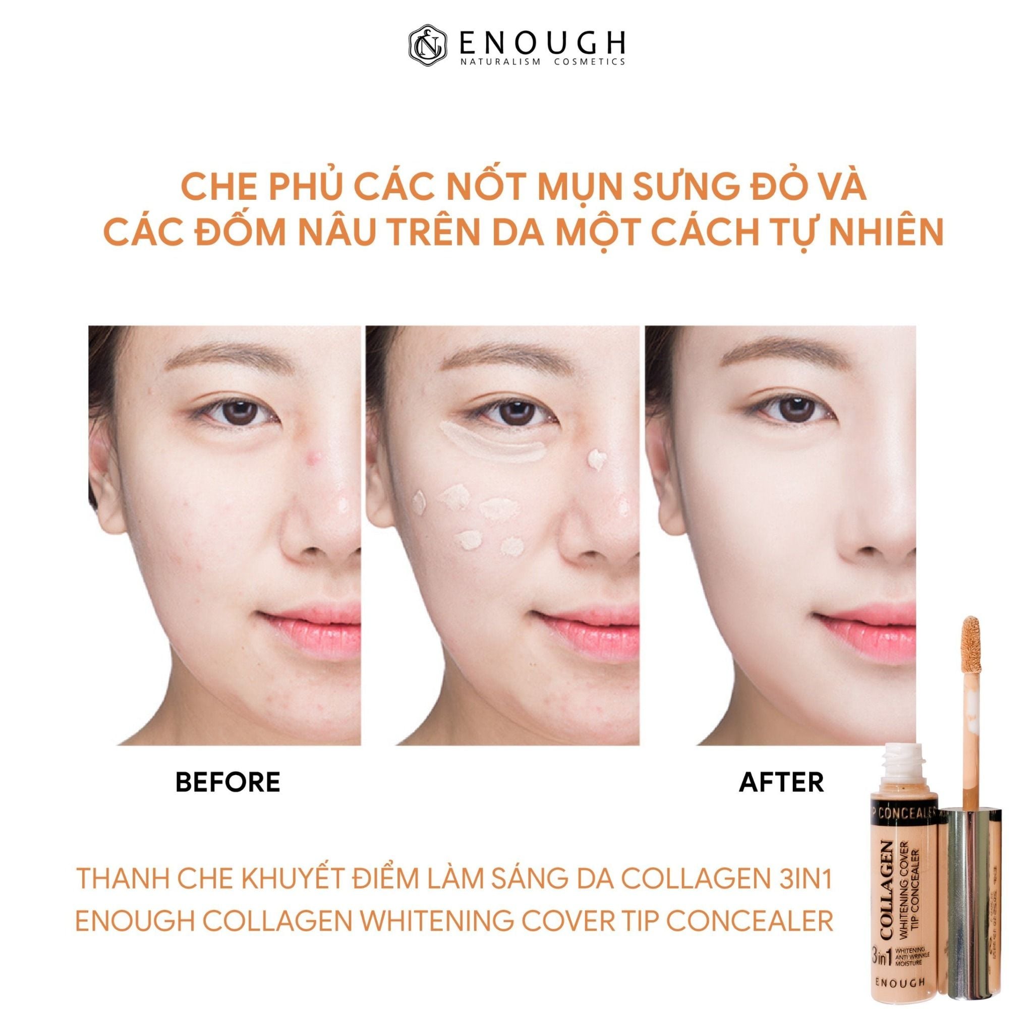 THANH CHE KHUYẾT ĐIỂM LÀM SÁNG DA COLLAGEN 3IN1 ENOUGH COLLAGEN WHITENING COVER TIP CONCEALER