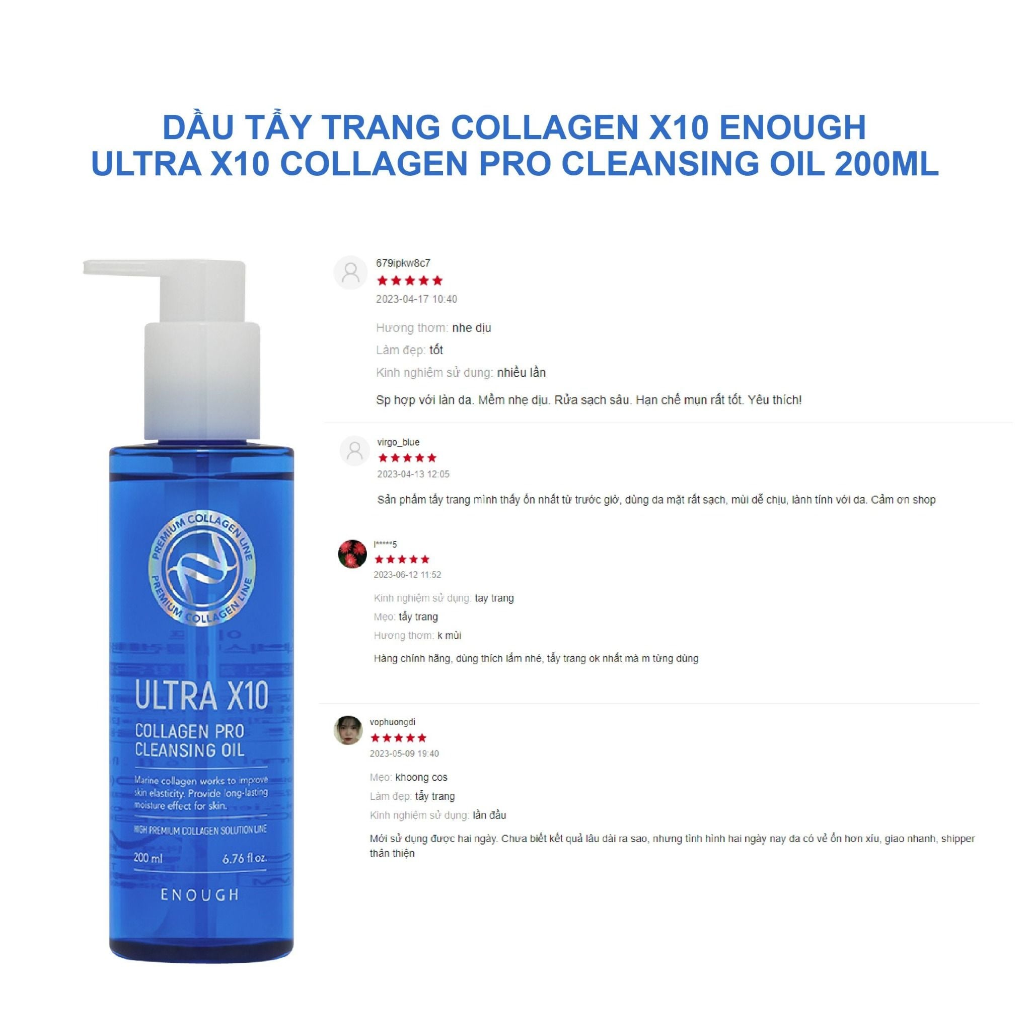 DẦU TẨY TRANG COLLAGEN CAO CẤP ENOUGH ULTRA X10 COLLAGEN PRO CLEANSING OIL 200ML