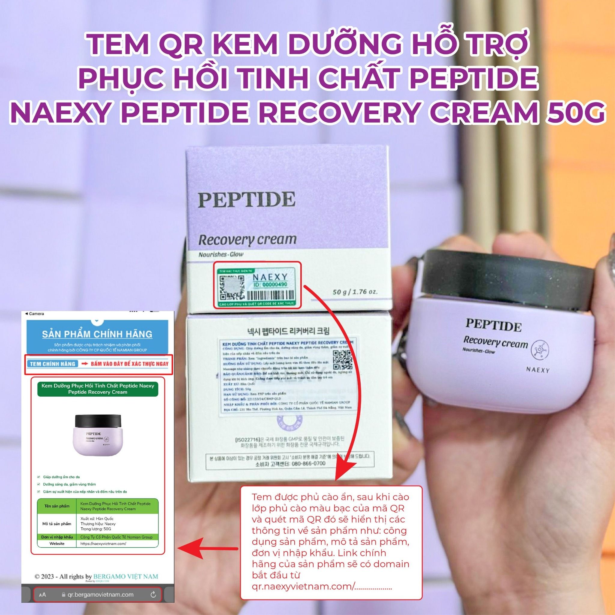 KEM DƯỠNG HỖ TRỢ PHỤC HỒI TINH CHẤT PEPTIDE NAEXY PEPTIDE RECOVERY CREAM 50G