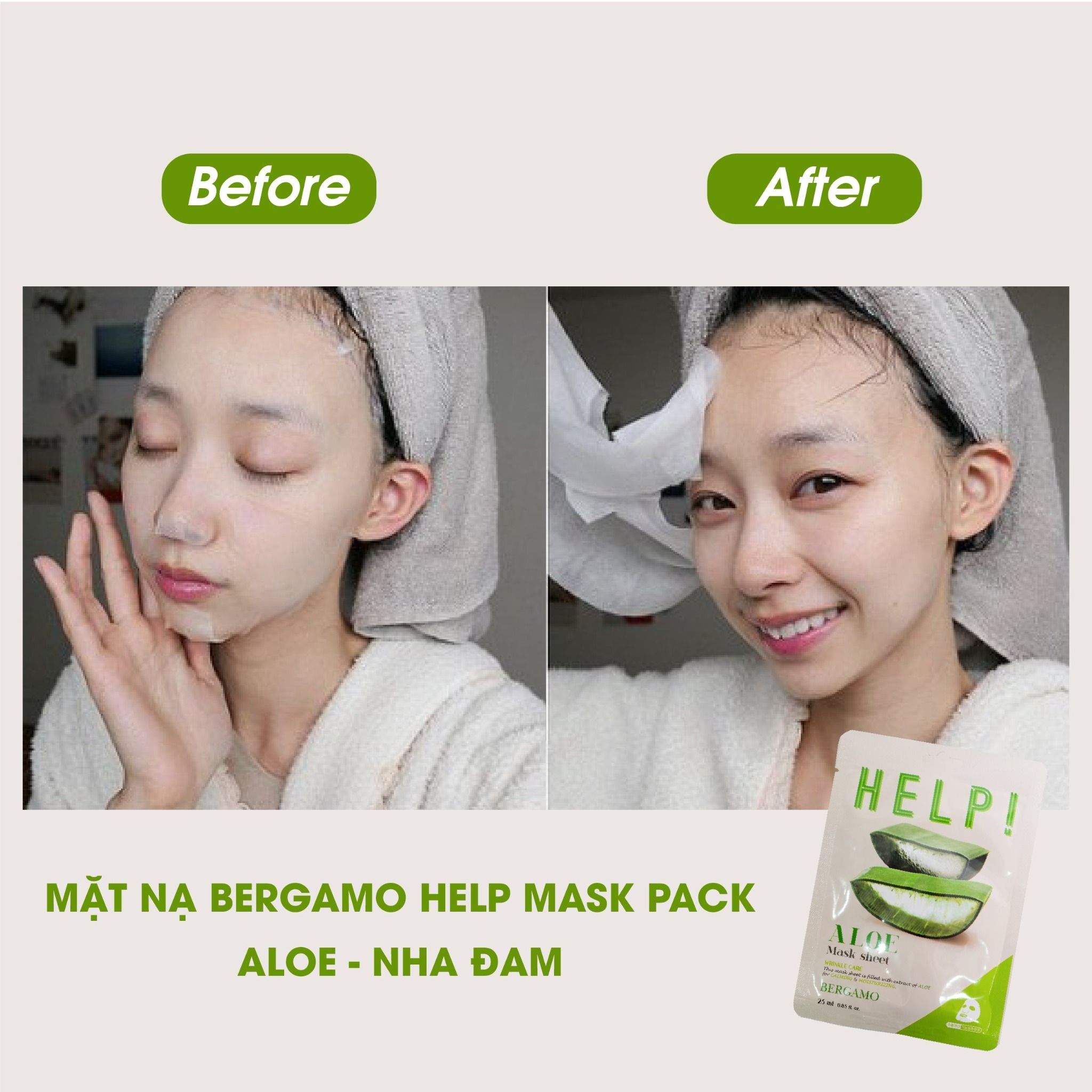 MẶT NẠ BERGAMO HELP MASK PACK ALOE - NHA ĐAM