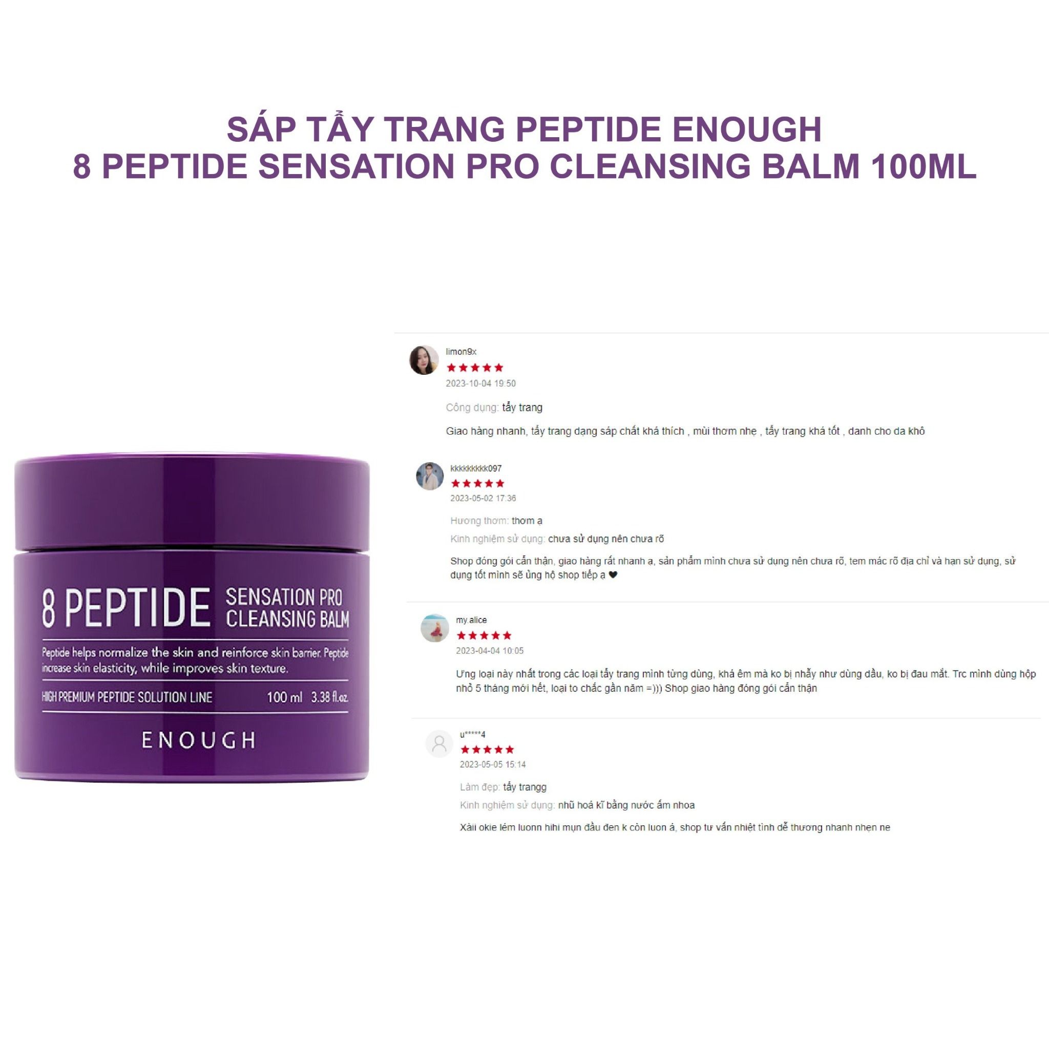 SÁP TẨY TRANG PEPTIDE CAO CẤP ENOUGH 8 PEPTIDE SENSATION PRO CLEANSING BALM 100ML