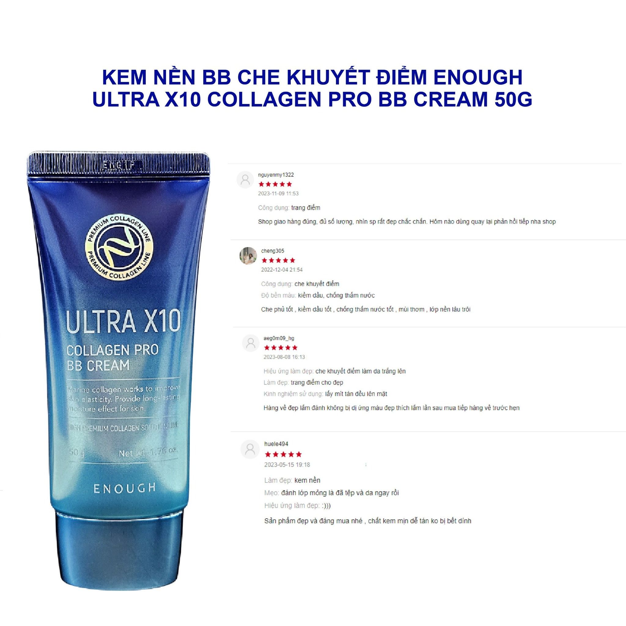 KEM NỀN BB CHE KHUYẾT ĐIỂM COLLAGEN CAO CẤP ENOUGH PREMIUM ULTRA X10 COLLAGEN BB CREAM 50G