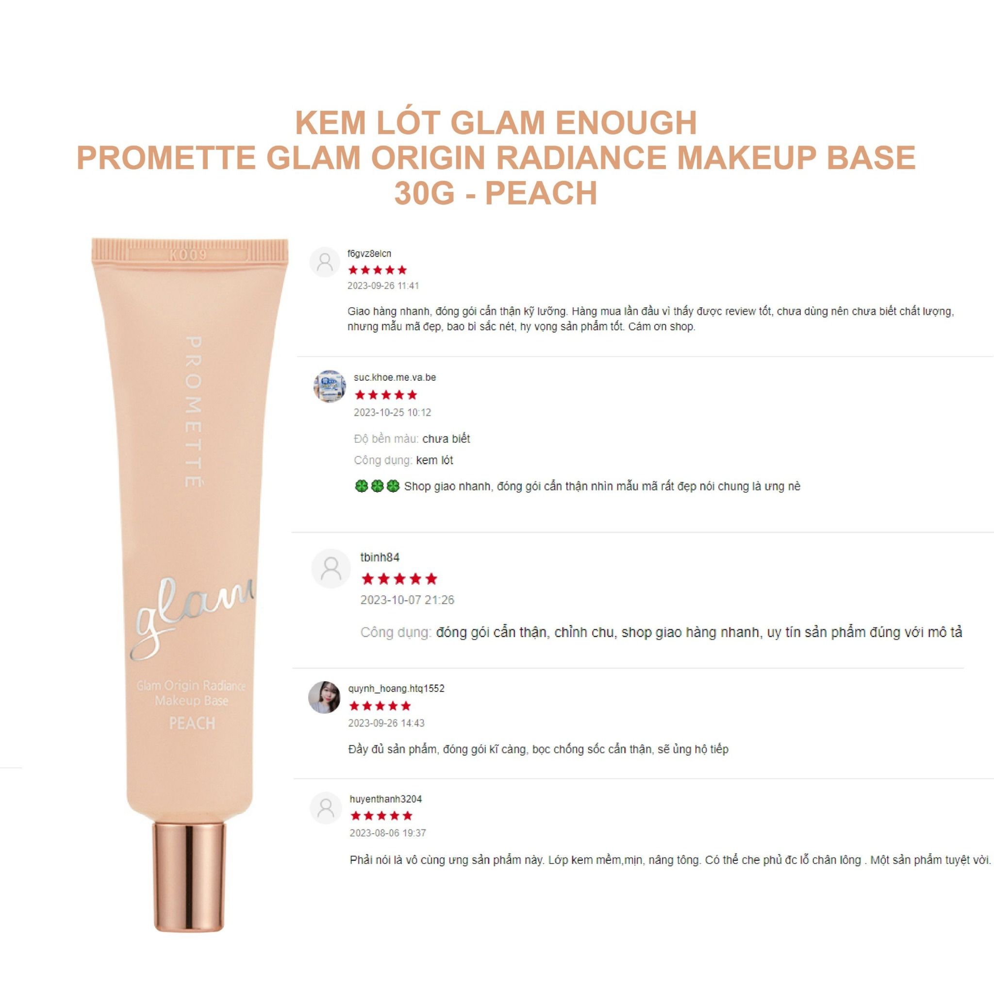 KEM LÓT GLAM ENOUGH PROMETTE GLAM ORIGIN RADIANCE MAKEUP BASE 30G - PEACH