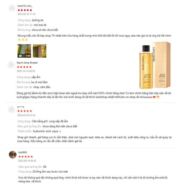 TONER VÀNG BERGAMO 24K GOLD BRILLIANT SKIN 250ML