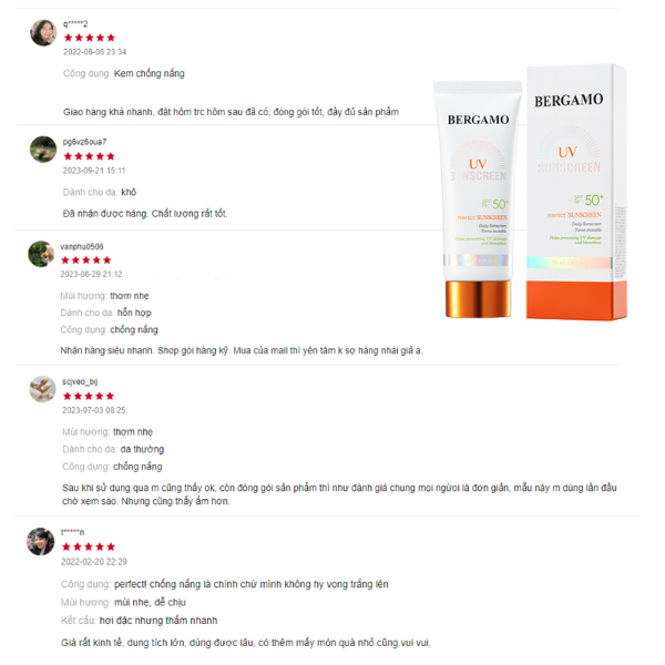 KEM CHỐNG NẮNG PHỔ RỘNG BERGAMO PERFECT SUNSCREEN SPF50 70ML