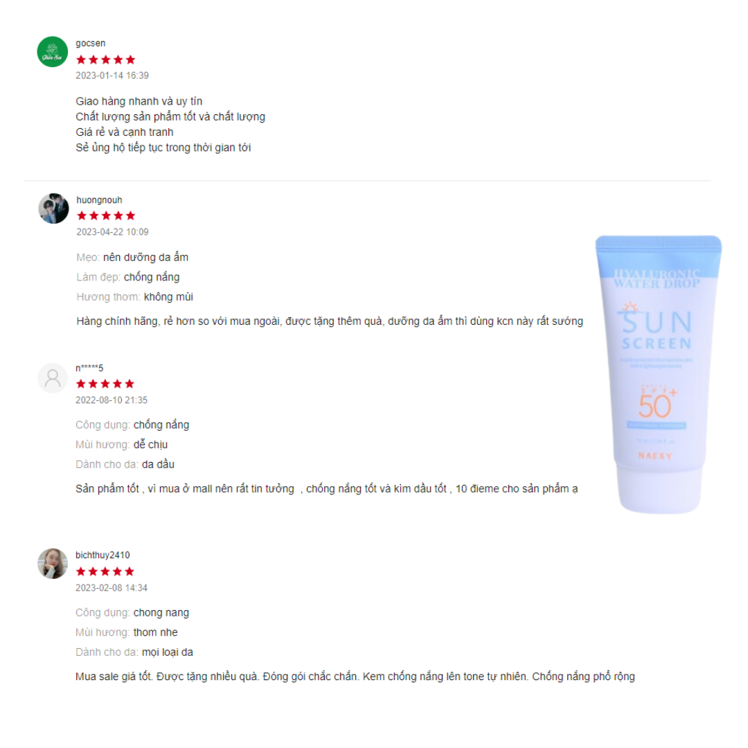 KEM CHỐNG NẮNG DƯỠNG ẨM NAEXY HYALURONIC WATER DROP SUNSCREEN 70ML
