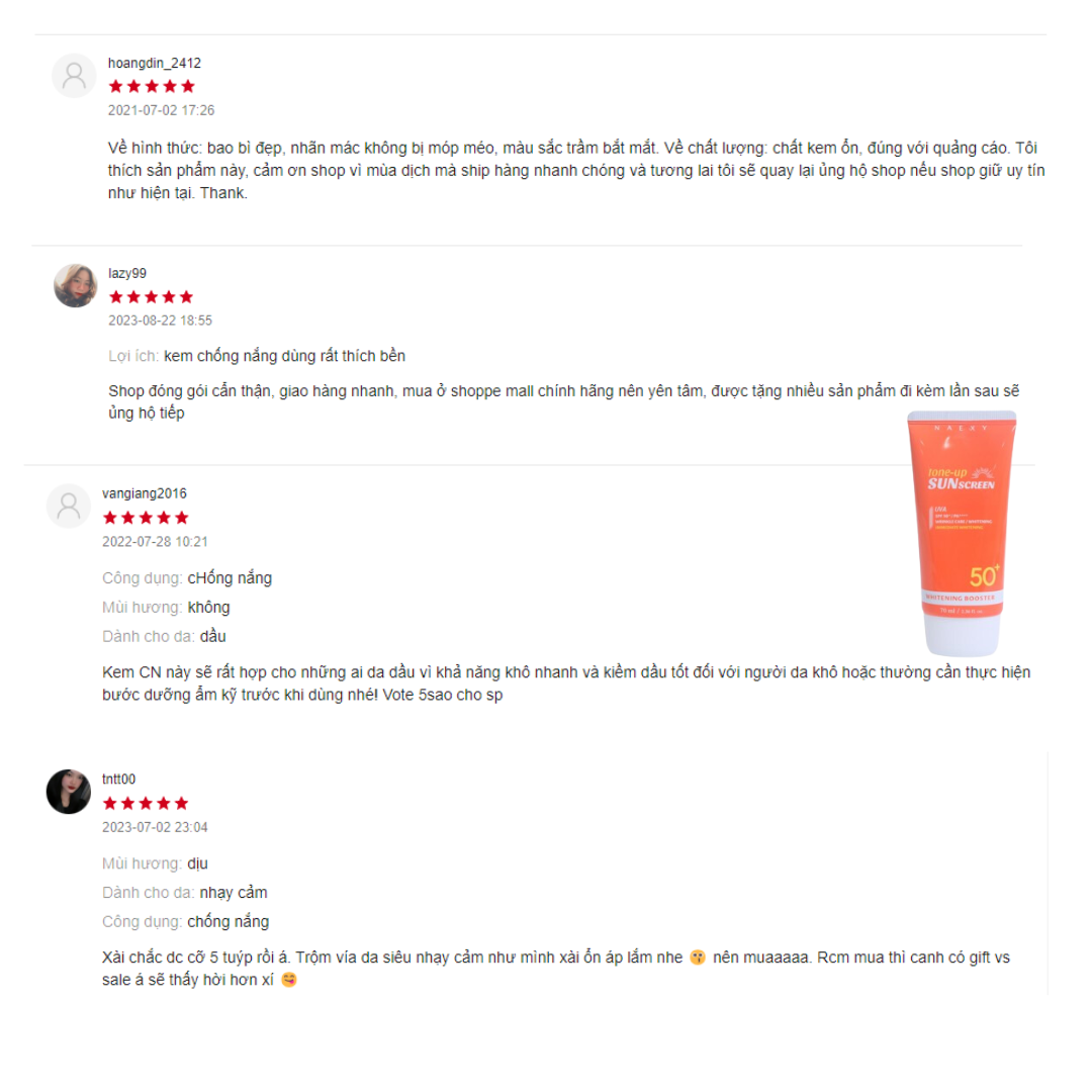 KEM CHỐNG NẮNG NÂNG TONE NAEXY WHITENING TONE-UP SUNSCREEN 70ML