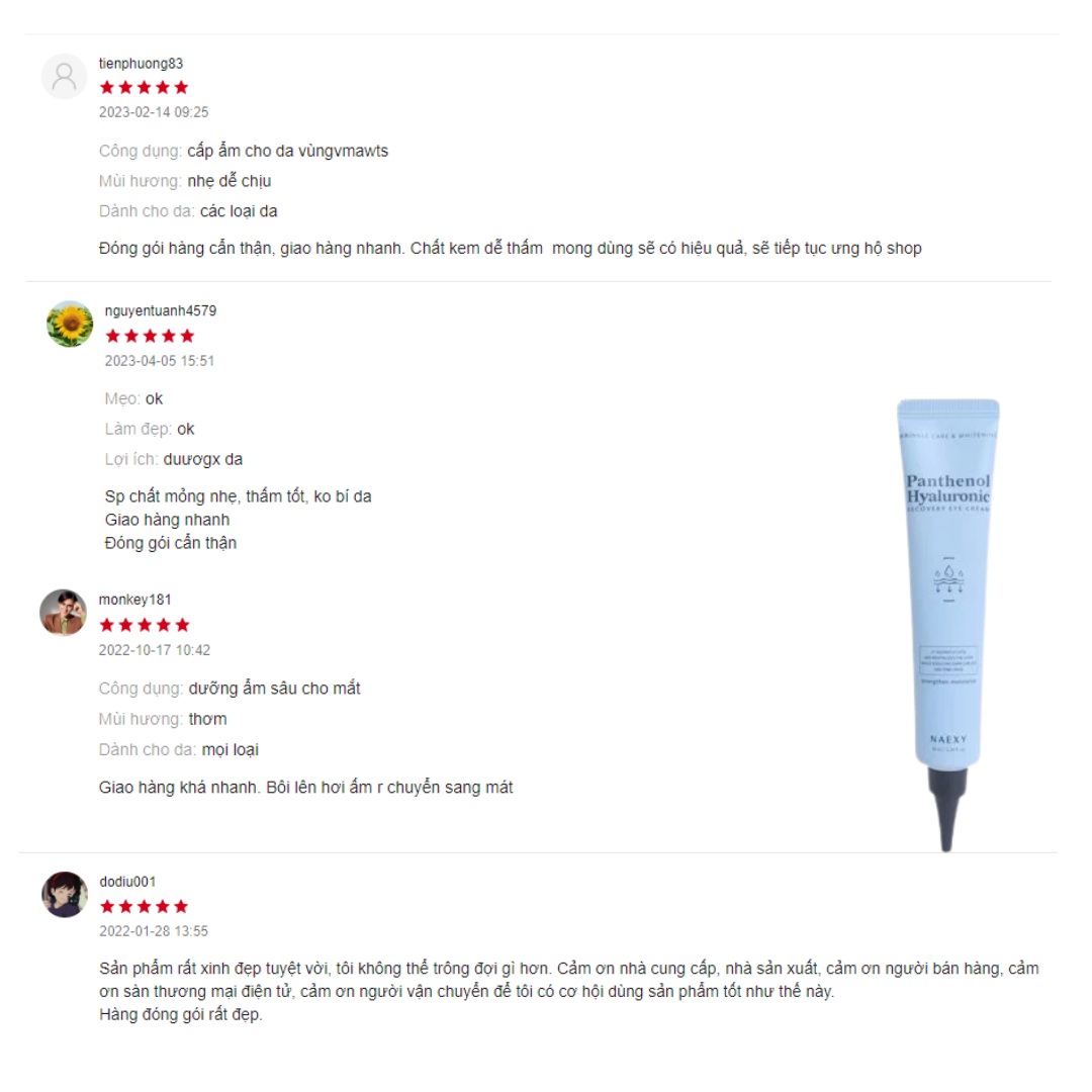 KEM DƯỠNG MẮT B5 NAEXY PANTHENOL HYALURONIC RECOVERY EYE CREAM 40ML