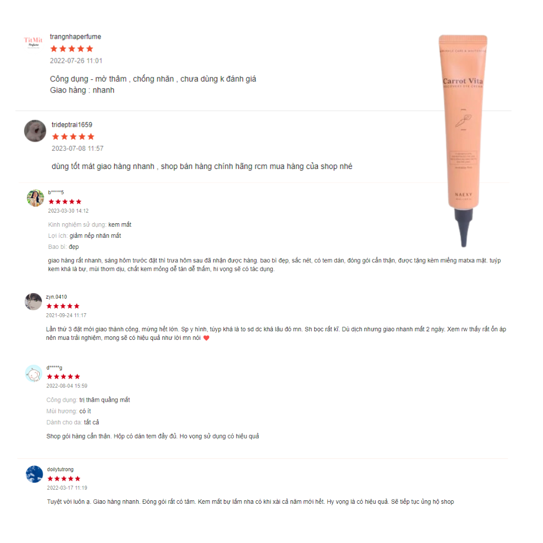 KEM DƯỠNG MẮT CÀ RỐT NAEXY CARROT VITA RECOVERY EYE CREAM 40ML