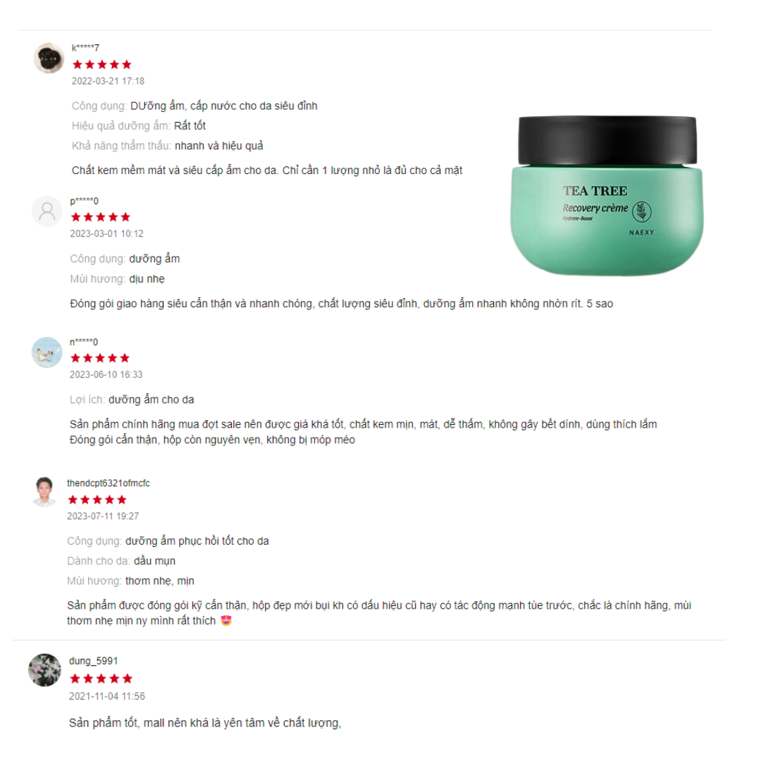 KEM DƯỠNG HỖ TRỢ PHỤC HỒI TRÀM TRÀ NAEXY TEA TREE RECOVERY CREAM 50G