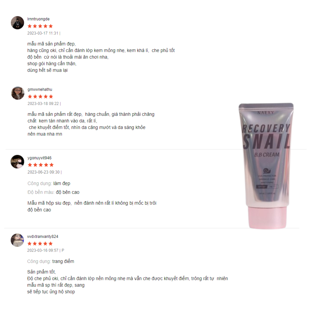 KEM NỀN CHE KHUYẾT ĐIỂM ỐC SÊN NAEXY RECOVERY SNAIL B.B CREAM 50ML