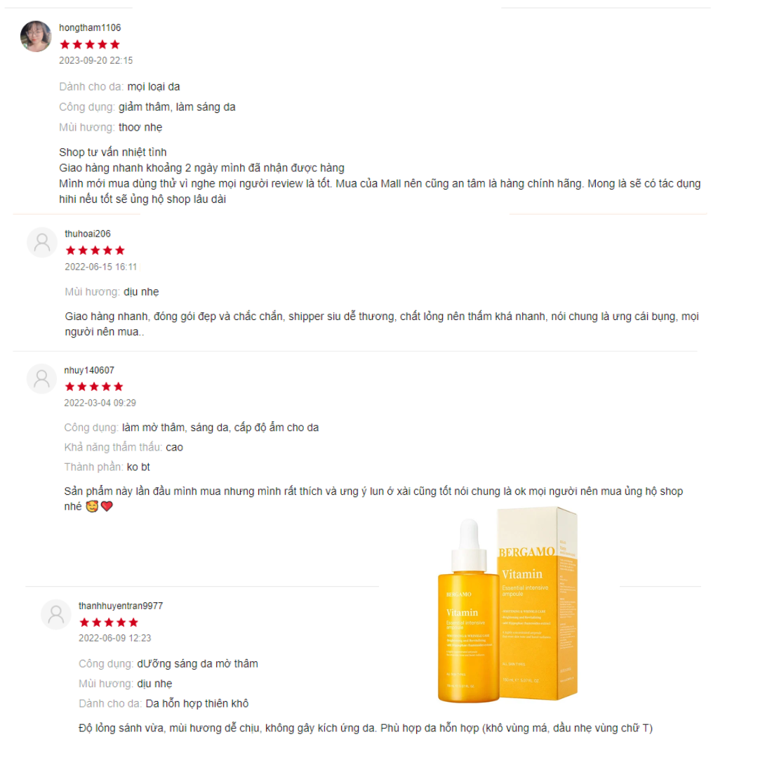 SERUM VITAMIN SÁNG DA BERGAMO VITAMIN ESSENTIAL INTENSIVE AMPOULE 150ML