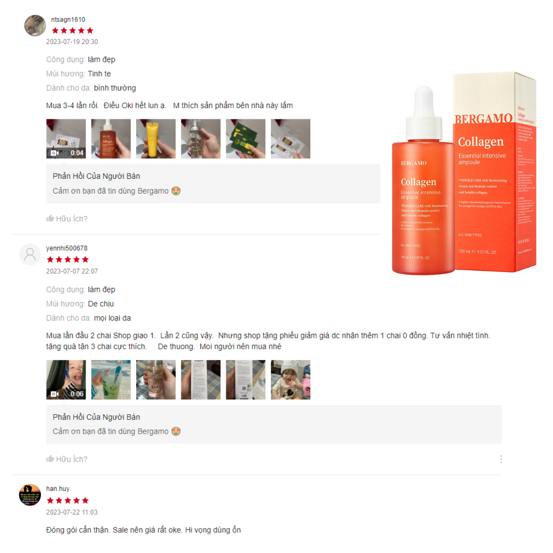 SERUM COLLAGEN CĂNG BÓNG BERGAMO COLLAGEN ESSENTIAL INTENSIVE AMPOULE 150ML