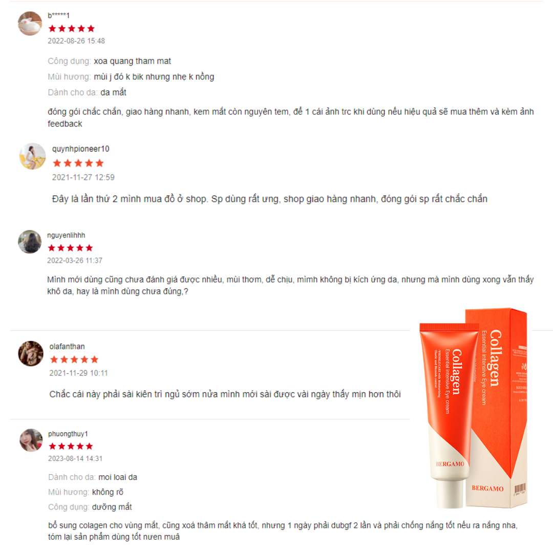 KEM DƯỠNG MẮT COLLAGEN BERGAMO COLLAGEN ESSENTIAL INTENSIVE EYE CREAM 100G