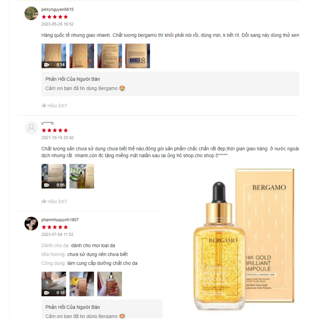 TINH CHẤT VÀNG BERGAMO 24K GOLD BRILLIANT AMPOULE 90ML