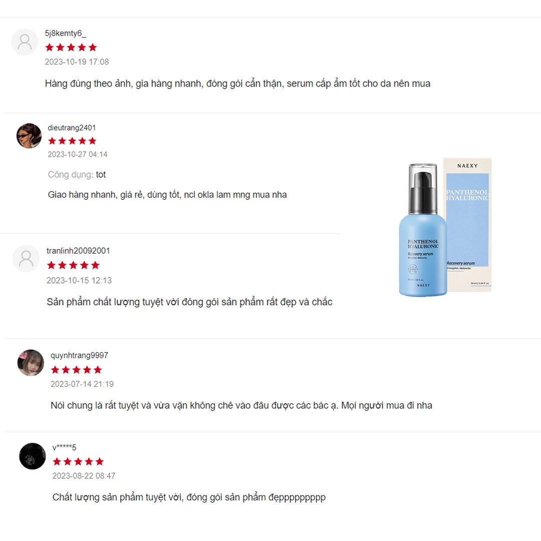 SERUM HỖ TRỢ PHỤC HỒI B5 CẤP ẨM NAEXY PANTHENOL HYALURONIC RECOVERY SERUM 50ML