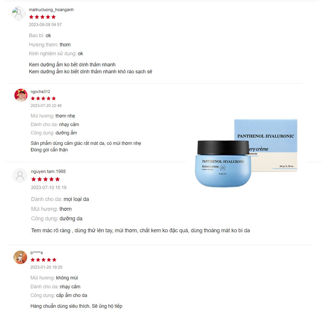 KEM DƯỠNG HỖ TRỢ PHỤC HỒI B5 CẤP ẨM NAEXY PANTHENOL HYALURONIC RECOVERY CREAM 50G