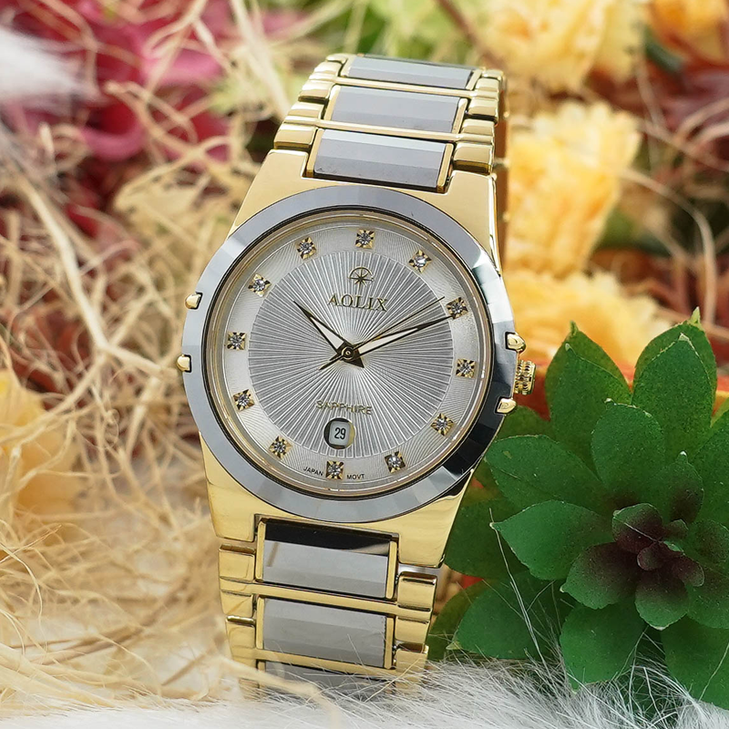 Đồng Hồ Nam Dây Thép Đính Đá AL-6824G Sapphire Chính Hãng