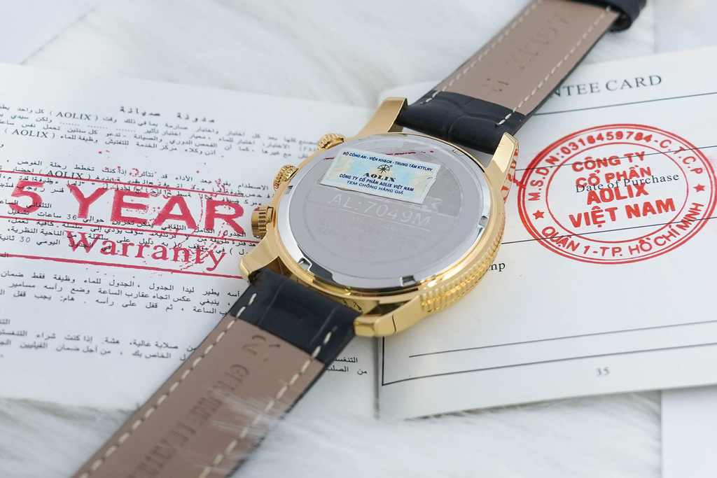 Đồng Hồ Chronograph Nam Aolix AL-7049G Sapphire Dây Da Bảo Hành 5 Năm