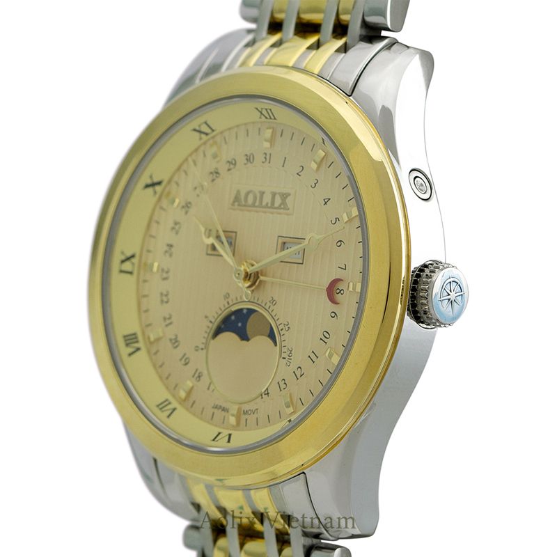 Đồng Hồ Lịch Tuần Trăng Aolix AL-7073G Nam Sapphire