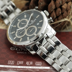 Đồng Hồ Nam Dây Thép 6 Kim Sunrise DM755SWA Sapphire Chính Hãng