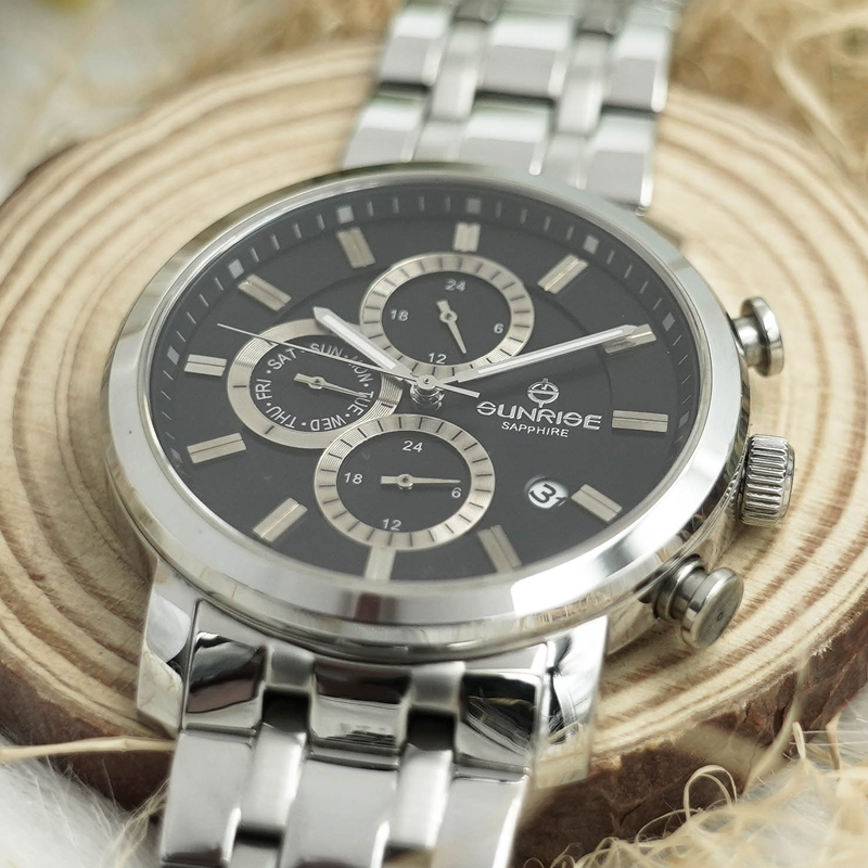 Đồng Hồ Nam Dây Thép 6 Kim Sunrise DM755SWA Sapphire Chính Hãng