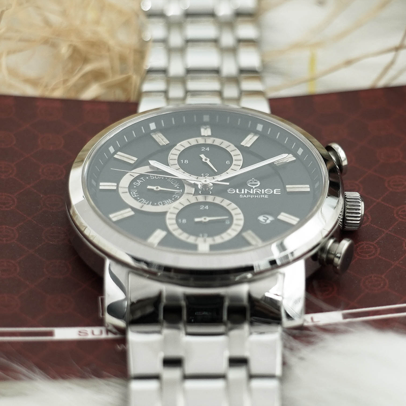 Đồng Hồ Nam Dây Thép 6 Kim Sunrise DM755SWA Sapphire Chính Hãng