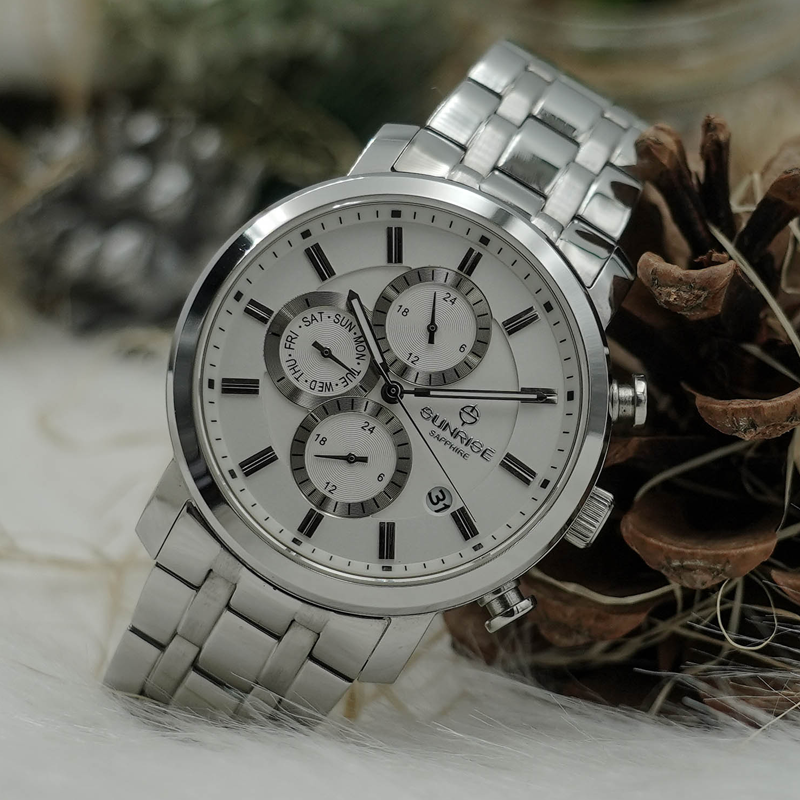 Đồng Hồ Nam Dây Thép 6 Kim Sunrise DM755SWA Sapphire Chính Hãng