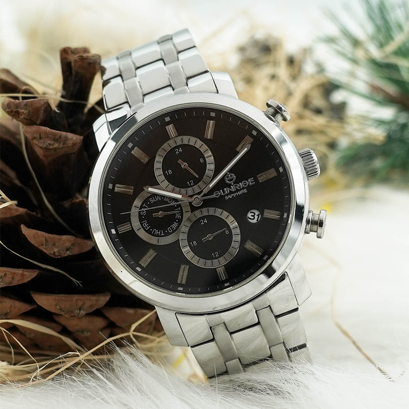 Đồng Hồ Nam Dây Thép 6 Kim Sunrise DM755SWA Sapphire Chính Hãng