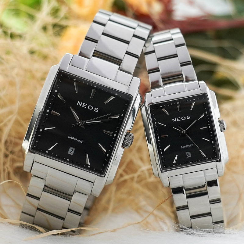 Đồng Hồ Đôi Mặt Vuông Dây Thép Neos N-30915 Sapphire Bảo Hành chính Hãng 5 Năm