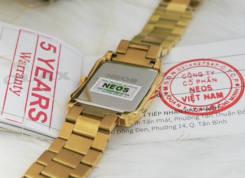 Đồng Hồ Đôi Mặt Vuông Dây Thép Neos N-30915 Sapphire Bảo Hành chính Hãng 5 Năm