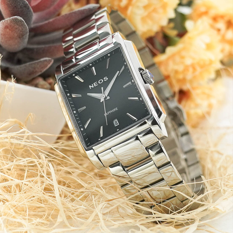 Đồng Hồ Đôi Mặt Vuông Dây Thép Neos N-30915 Sapphire Bảo Hành chính Hãng 5 Năm