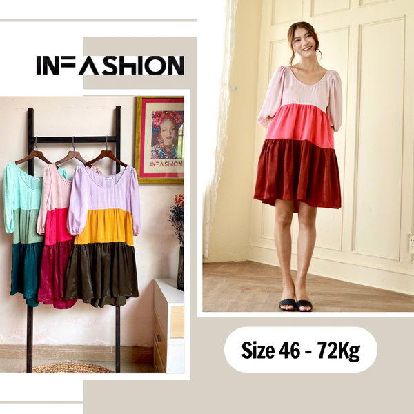  Đầm babydoll 3 tầng màu  Infashion 