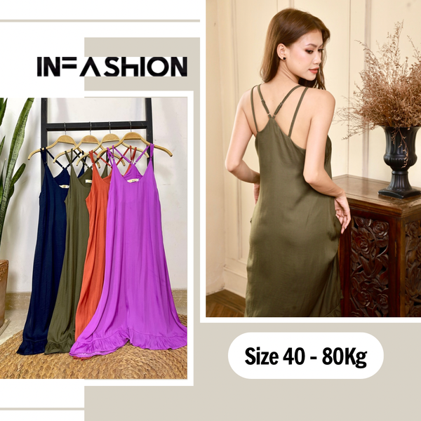  Đầm lụa 2 dây yếm sau bèo chân 