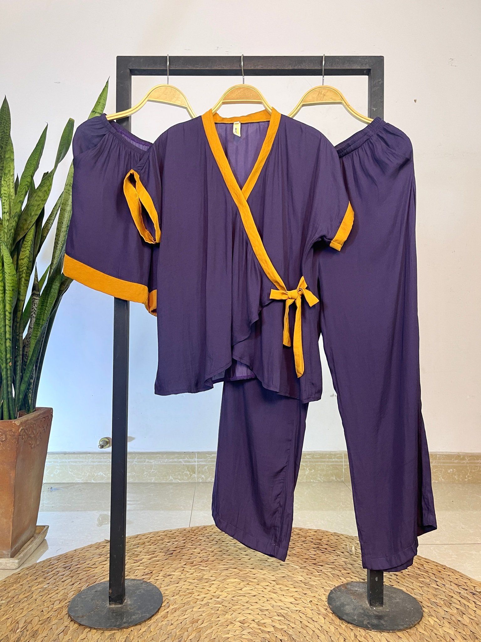  set 3sp  Đồ bộ quần dài yukata tay liền ngắn 