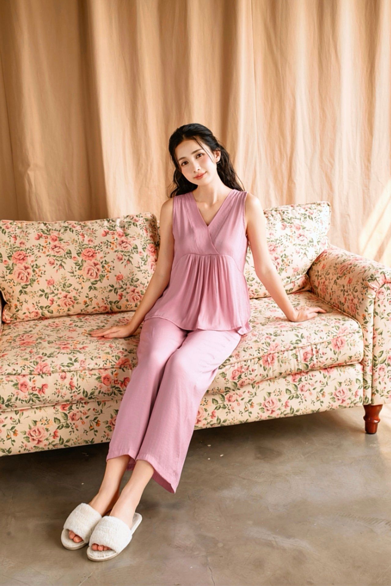  Đồ bộ dài cổ V nhún ống rộng 