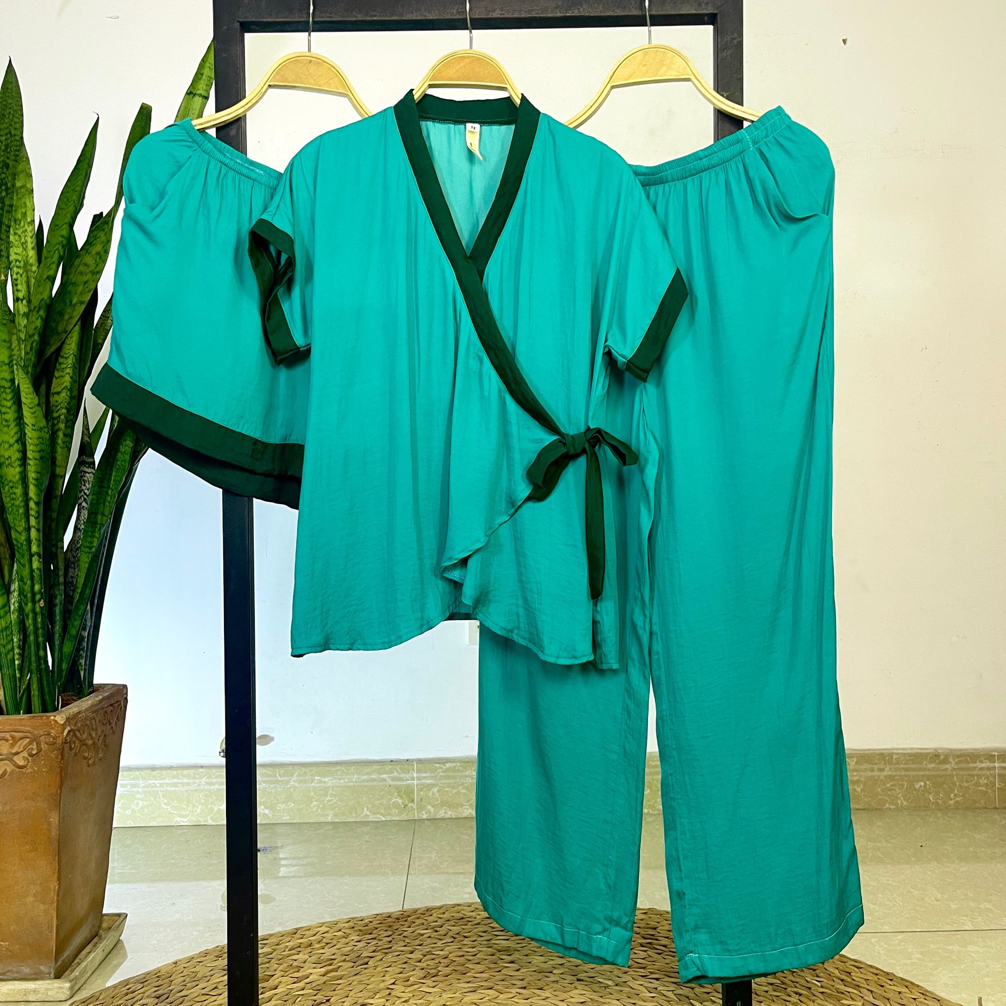  set 3sp  Đồ bộ quần dài yukata tay liền ngắn 