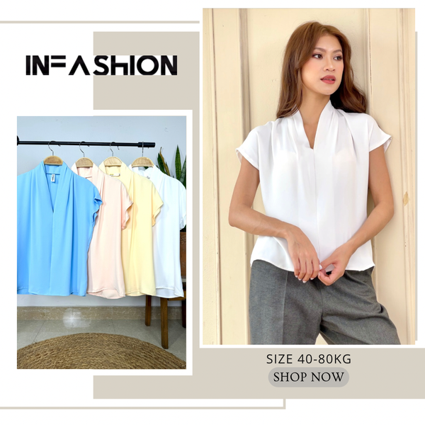  Áo lụa tay liền cổ xếp pli 