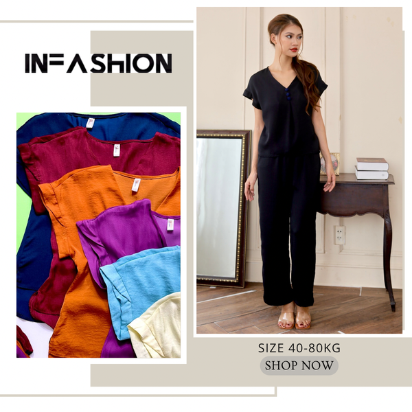  Đồ bộ mặc nhà quần dài vải lụa tay liền cổ V Infashion 